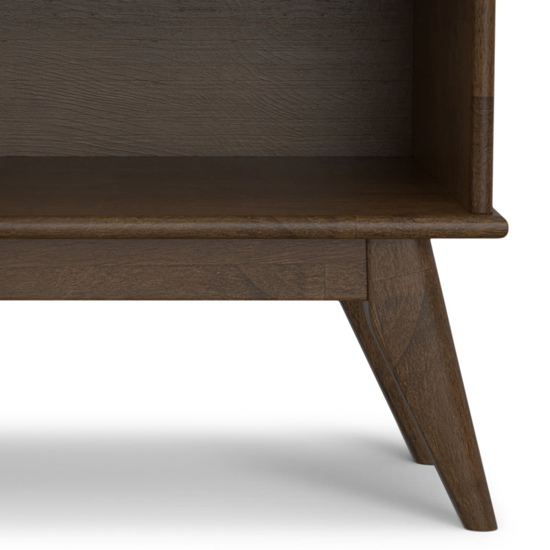 Draper 64"W Solid Hardwood 4 Shelf Mid-Century Modern Low Bookcase with Tapered Legs