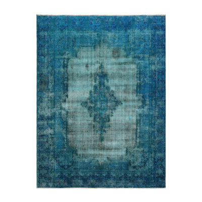 Tapis turquoise unique de 7 pi 10 po x 10 pi 7 po