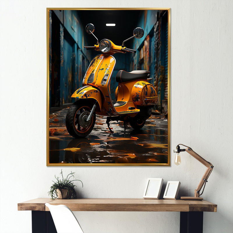 Scooter Escape I sur impression sur toile, Cadre flottant doré, H 32 po x l 16 po x P 1 po