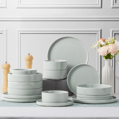 Services de vaisselle Wilmall pour 4, ensembles de 16 assiettes et bols de cuisine ronds, va au micro-ondes et au lave-vaisselle, résiste aux égratignures