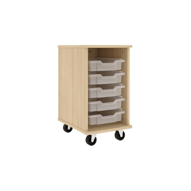 Rangement mobile à simple face pour salle de classe ouverte - 5 bacs, Rouge tulipe