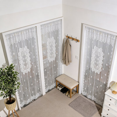 Rideaux transparents en dentelle 39 po x 78 po, passe-tringle à motif floral rétro pour salon, chambre à coucher, cloison de garde-robe, rideau blanc rétro filtrant la lumière (tringle non incluse) 3 panneaux