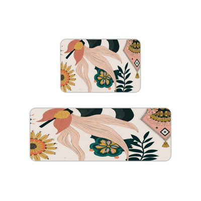 Multicolore, ensemble de 2 tapis de cuisine à motif floral Boho