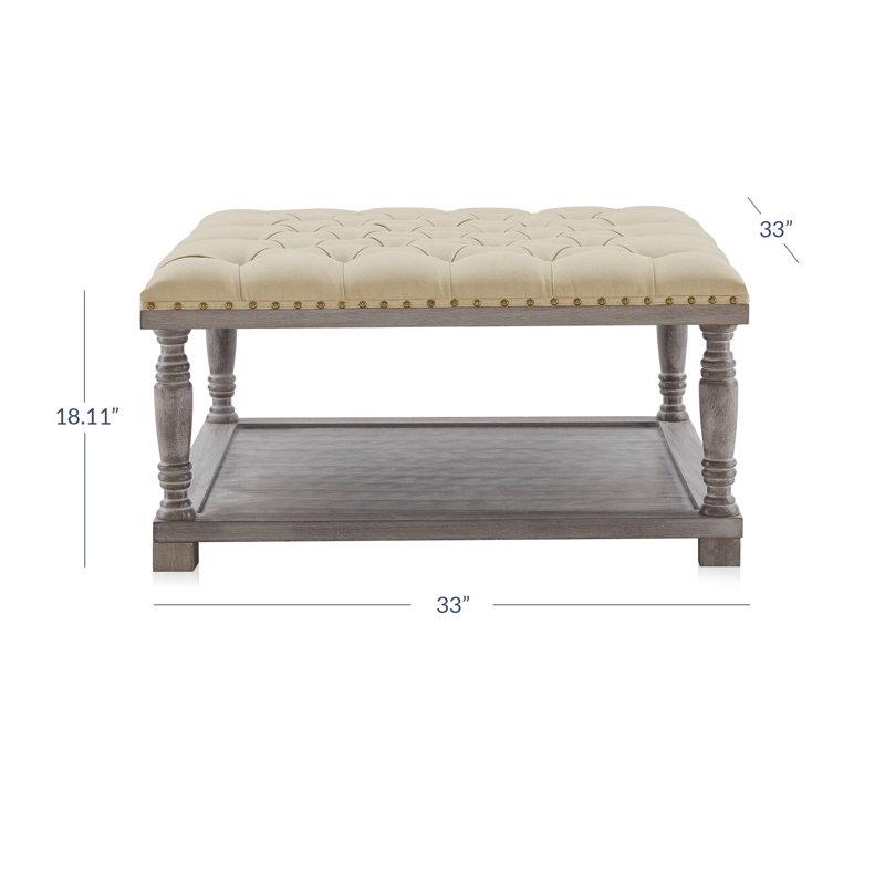 Fredrika 33" W Tufted Storage Ottoman Upholstered, Beige Linen