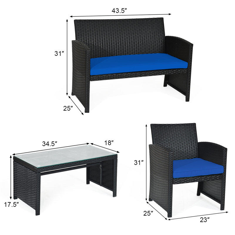Chamille 4 - Person Patio Conversation Set, Navy