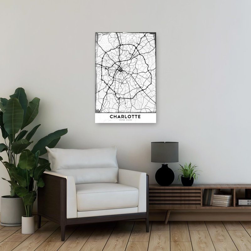 «Charlotte Street Map», rétro, art abstrait de ville murale, 36" H x 24" W