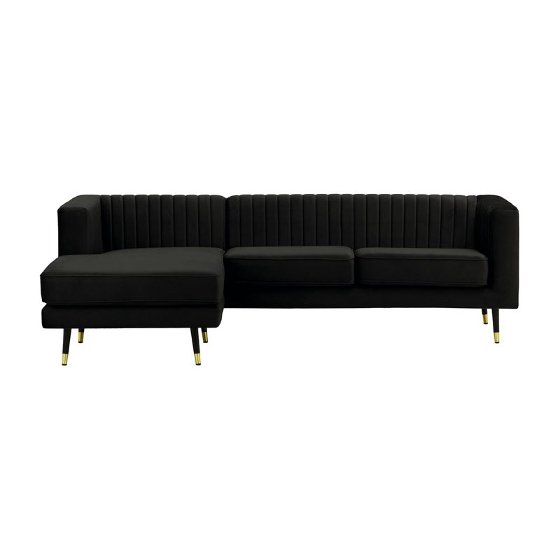 Monaville 4 Seater Velvet Sofa & Chaise, Left Hand Facing, Black