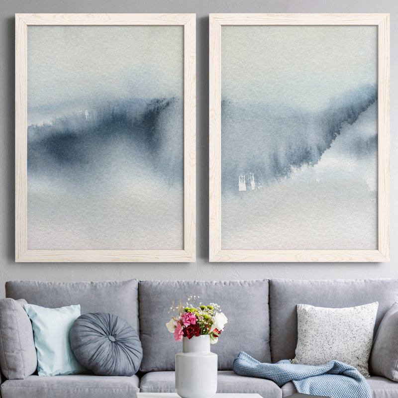 «Summer Rain I», ensemble de 2 peintures sur toile encadrées, H 44 po x l 31 po x P 1 po, Cadre blanc