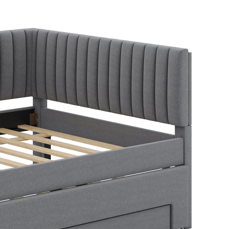 Upholstered Daybed With Trundle And Drawers, Gray, Full