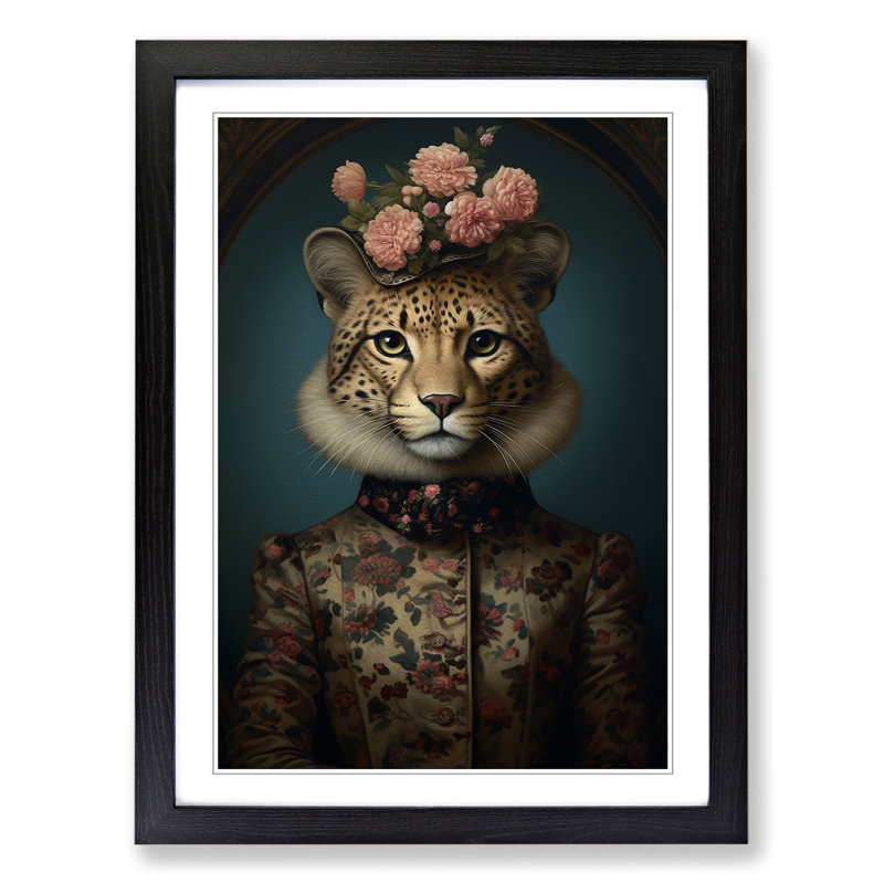 Cheetah Victorian Framed Print, Black Framed, 46cm H x 34cm W x 2cm D
