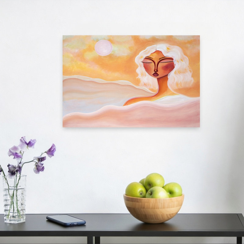 «Golden Hour Dreamer», art contemporain mural, paysage abstrait, 12" H x 18" W