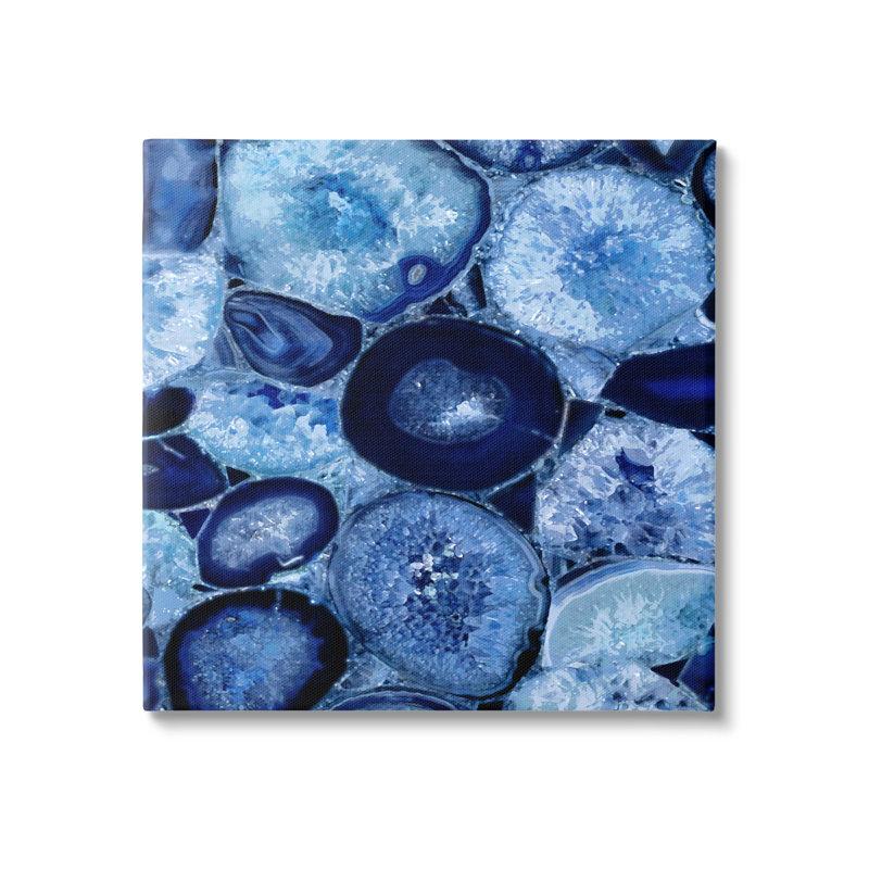 Blue Geode Crystals Arrangement Abstract Canvas Art, 36" x 36"