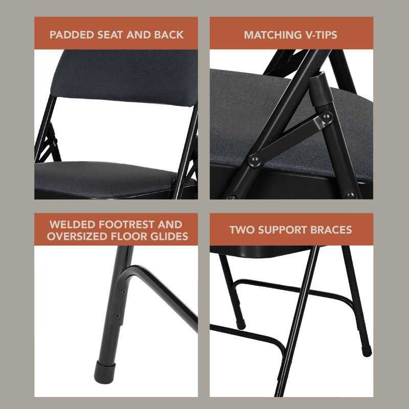 Bernadine Fabric Padded Folding Chair, Black