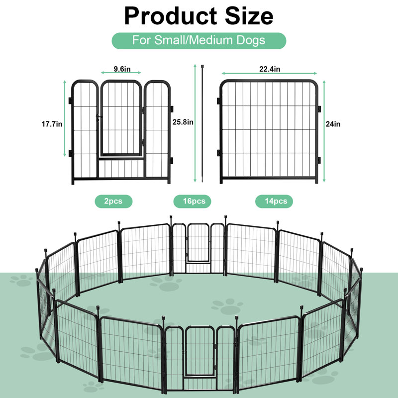 16 Panel Steel Exercise Pen With Door, 24" H x 373.8" W x 373.8" D