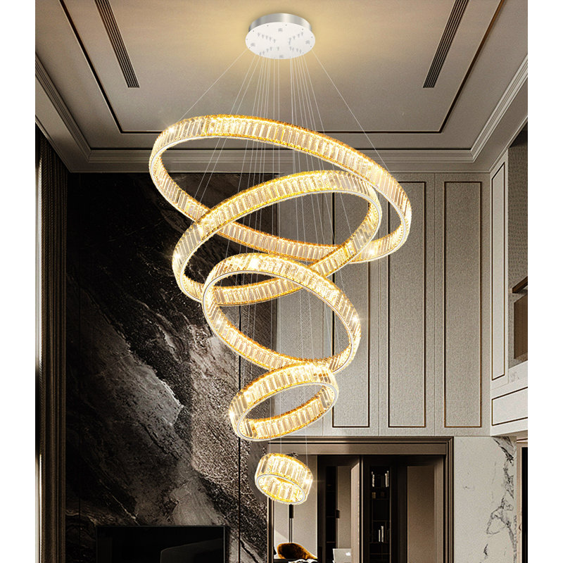 Lustre moderne en cristal à 8 anneaux 8 po + 16 po + 24 po + 32 po + 40 po, Silver