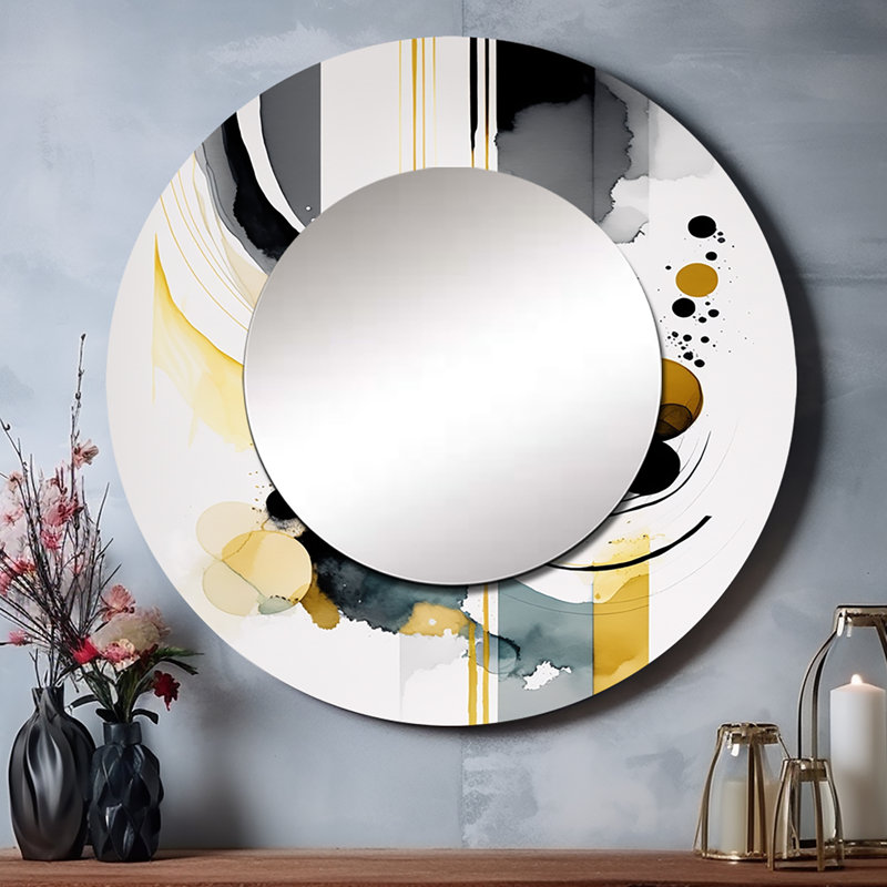 Quantrell Abstract Transitional Shapes I - miroir décoratif de formes abstraites, miroir mural rond moderne, impression d'art en métal