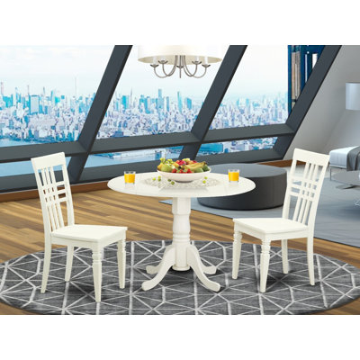 L'ensemble de meubles de salle à manger 3 pièces comprend une table de cuisine ronde avec Dropleaf et 2 chaises de salle à manger, 42 po x 42 po, lin blanc