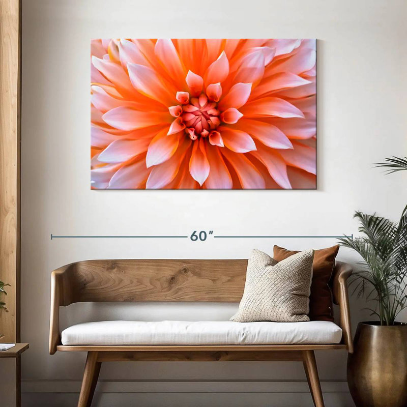 Fleur de dahlia orange blanc Harnek, H 30 po x l 45 po