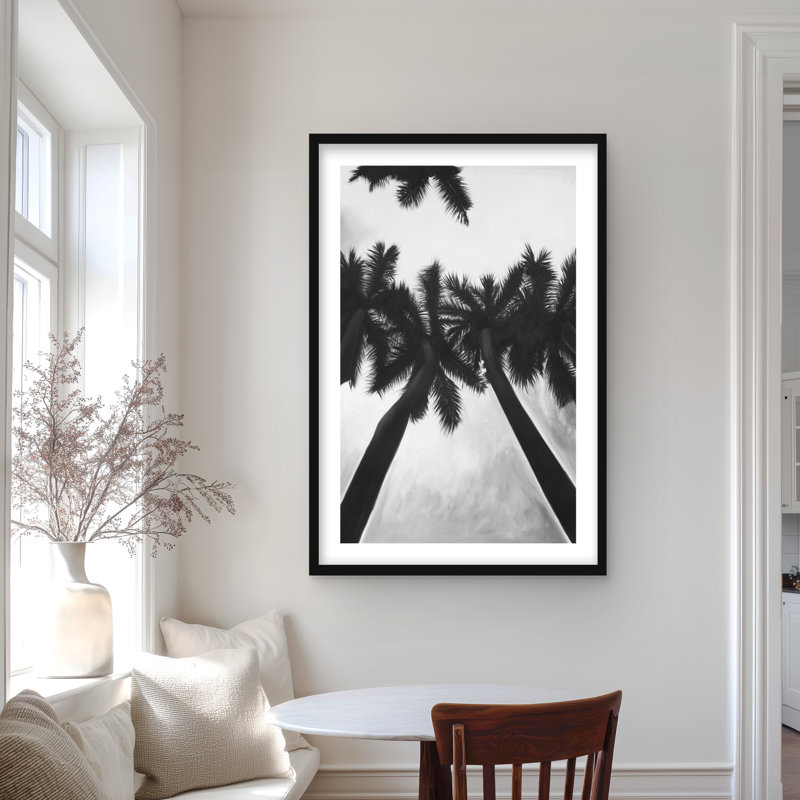 Palmiers monochromes - reproduction encadrée mate pour la décoration intérieure, H 36 po x l 24 po, Noir