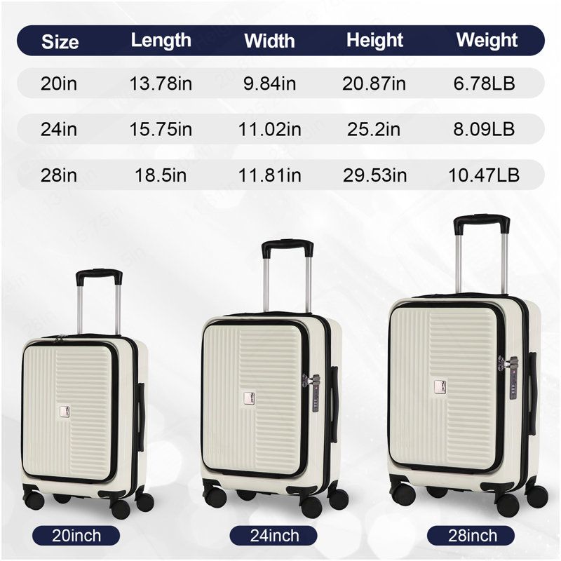 Luggage,With Front Opening,TSA Approved Lock,Hardshell Suitcase,White