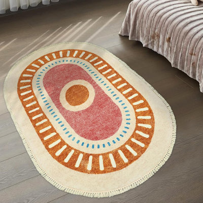 4'x6' Super Soft Non-Slip Colourful Circular Rainbow Rug,Washable