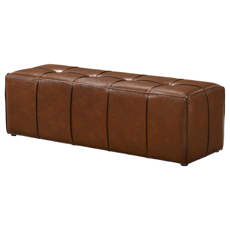 Farrell Faux Leather Upholstered Bench with Grid-Panel Stitching, Brown