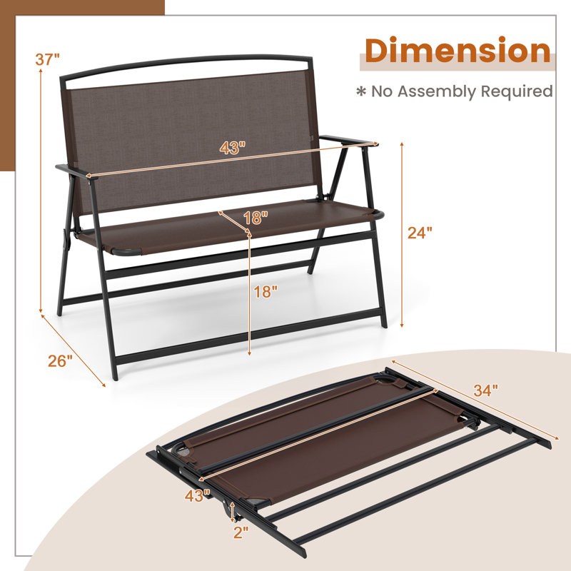 Causeuse de patio pour 2 personnes avec dossier en tissu et accoudoirs en métal Ebern Designs