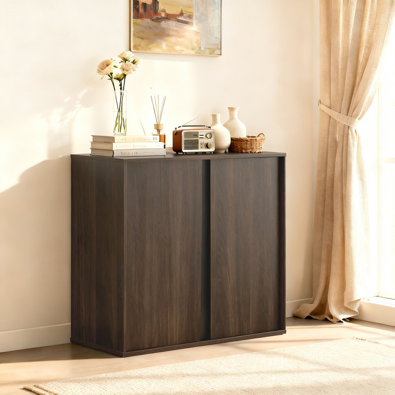 63" Modern Sideboard Buffet Cabinet With Metal Accents & Soft-Close Doors, Walnut
