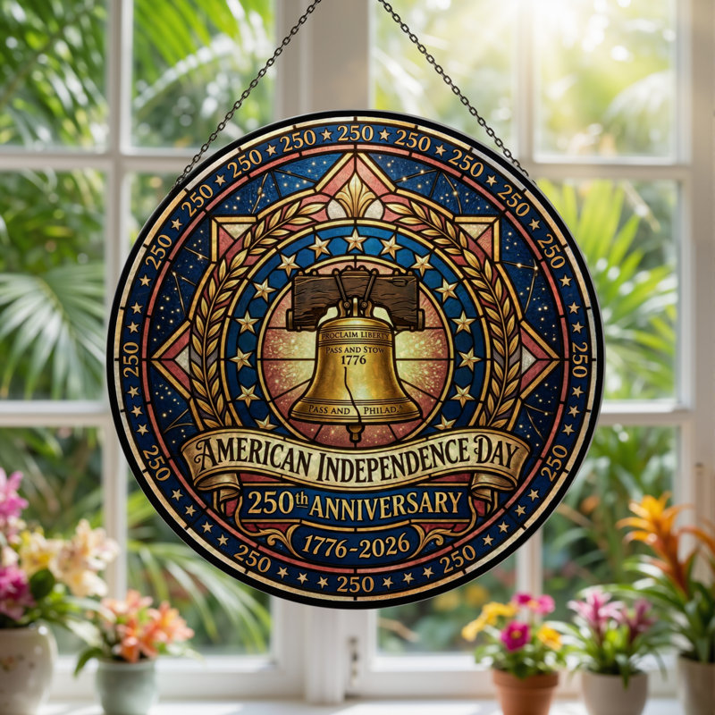 Panneau de fenêtre en verre pour décoration intérieure American Independent USA 250th Anniversary ， 7,8H, H 7,8 po