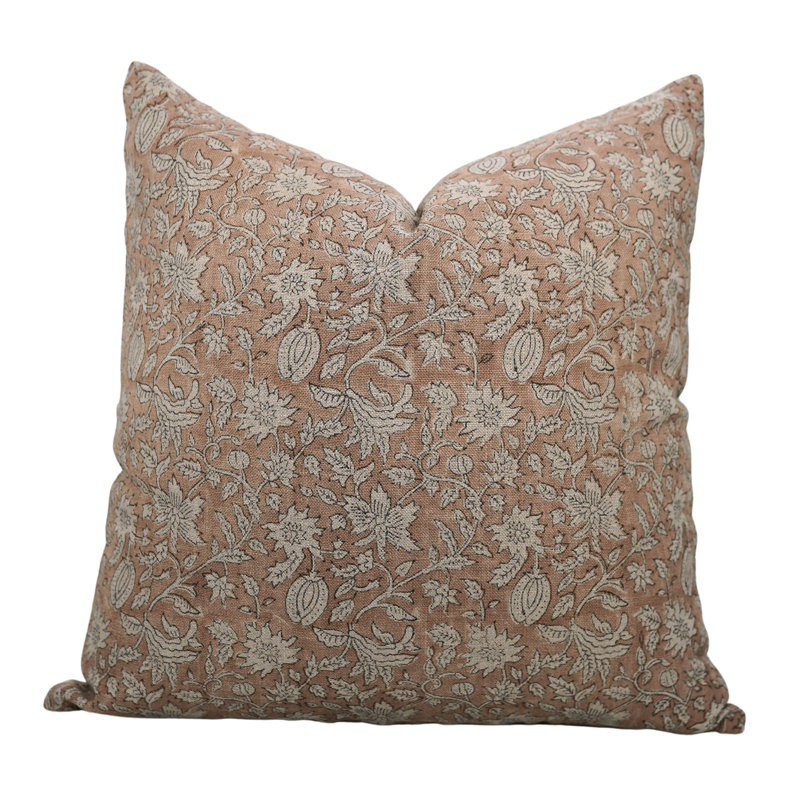 Floral Linen Indoor/Outdoor Pillow Cover, Pink Floral 1, 18"H x 18"W