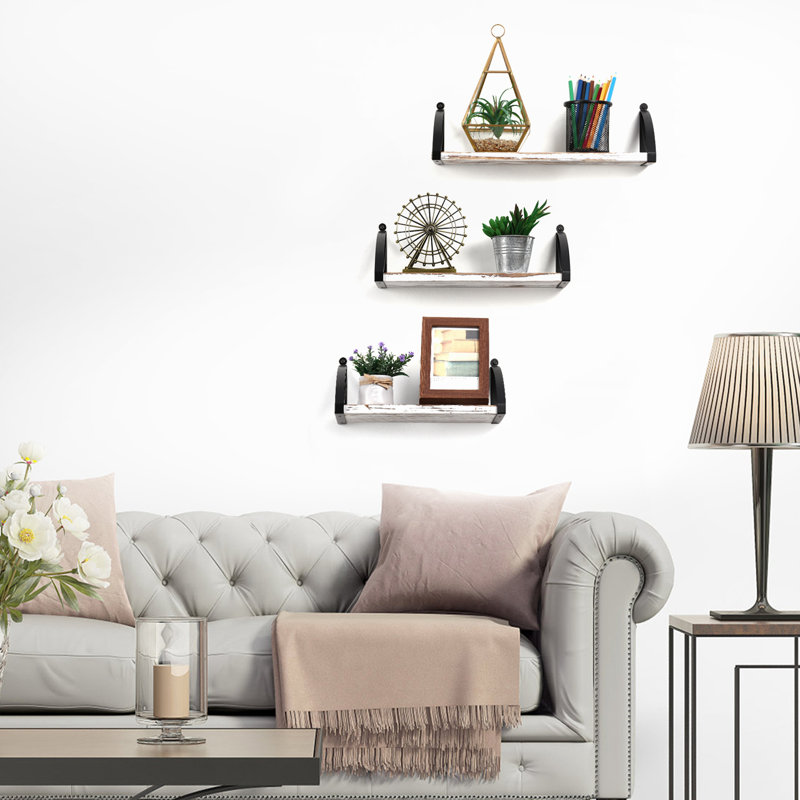 Letemps 3 Piece Floating Shelf, Rustic Wood