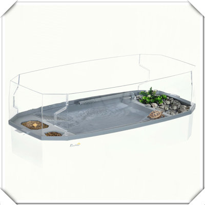 Turtle Tank Kit with Basking Platform Water Pump Filter Layer Reptile Habitat