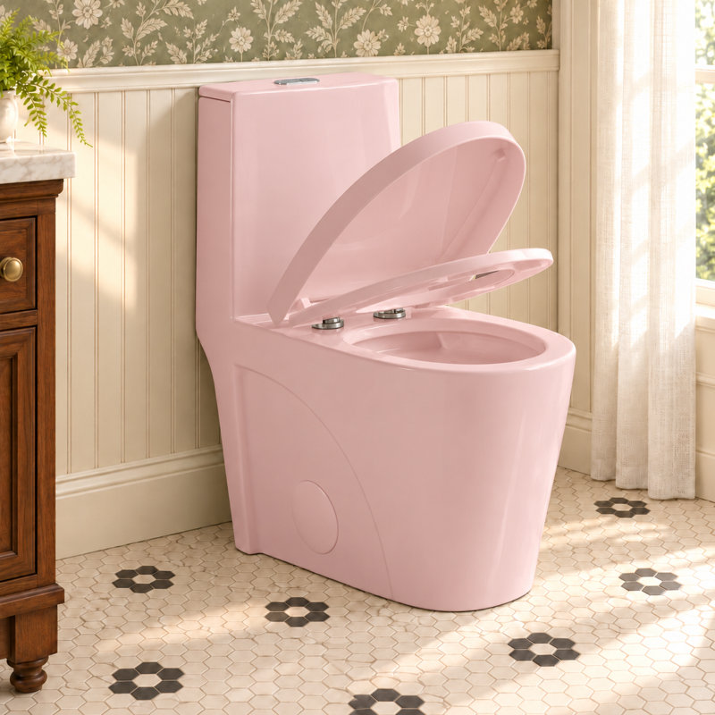 1.1/1.6 GPF Dual-Flush Elongated One-Piece Toilet with 17.13" ADA Comfort Seat Height, Ceramic Glazed Surface(Soft Close Seat Included), Pink