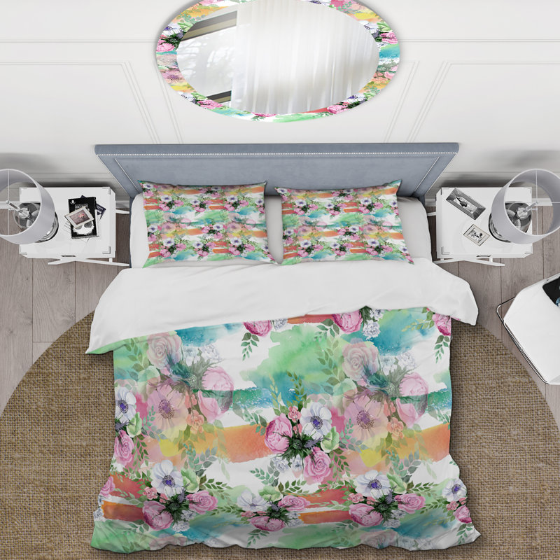 Multicolor Microfiber Duvet Cover Set, King Duvet Cover + 2 King Shams
