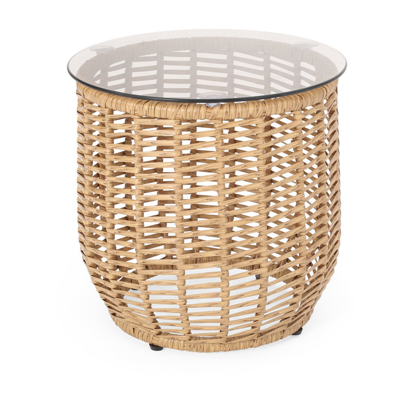 Kemmer Glass Top End Table, Light Brown