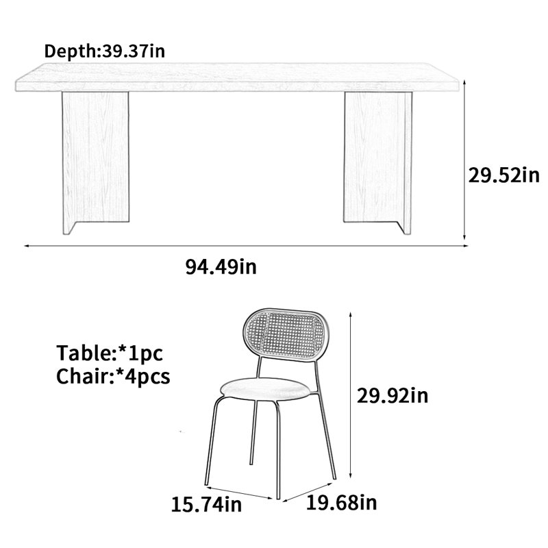 Modern Minimalist Dining Table, 29.52" H x 94.49" L x 39.37" W