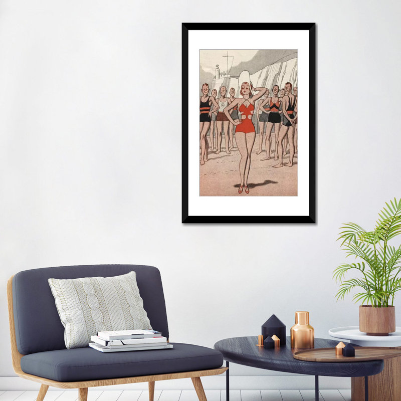 « 30' 'beach lady' », impression sur toile, H 24 po x l 16 po x P 1 po, Papier d'art encadré noir, Blanc
