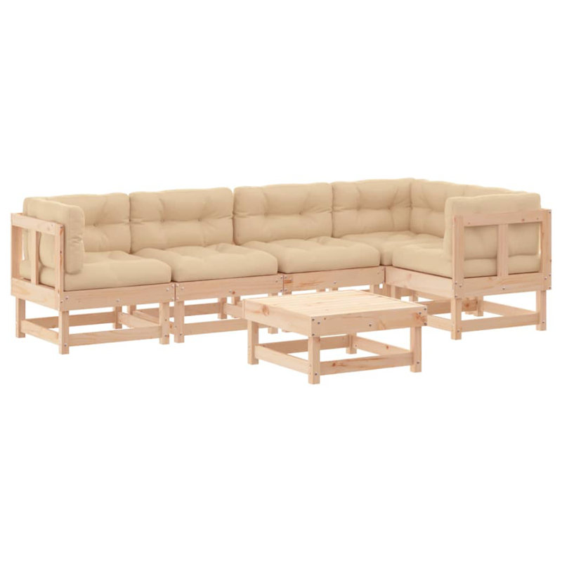 Ensemble de conversation modulaire avec coussins 6 pièces Sravan, L 24 po x l 23,8 po x H 11,8 po, Beige, Brun