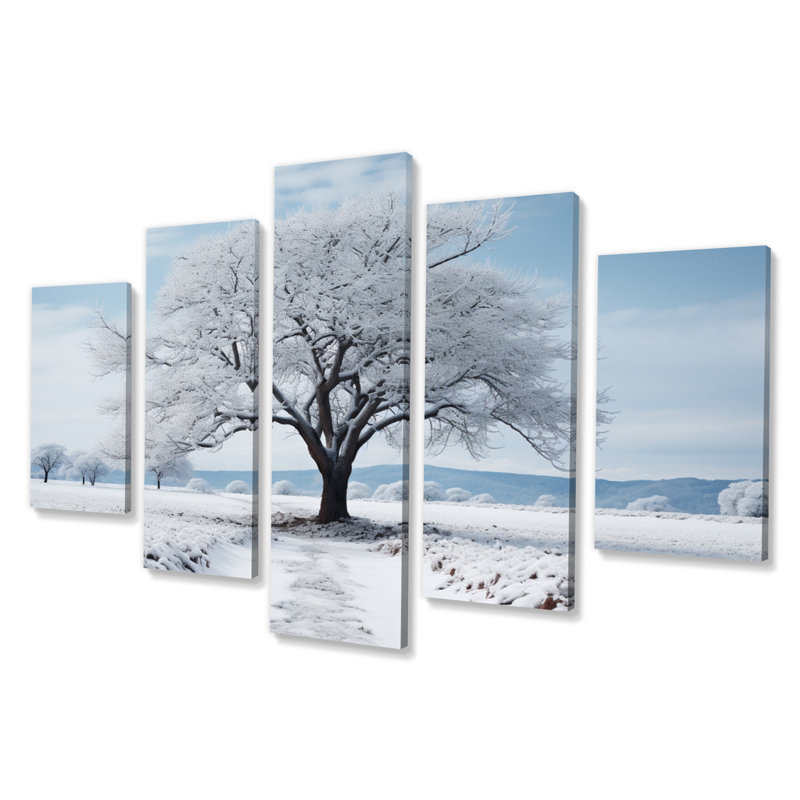 «White Tree Winters Silence», reproduction d'art sur toile, 5 panneaux