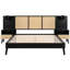 Élégante base de lit en bois massif noir avec 2 tables de chevet et lampes, fusionnant pour un look de chambre à coucher noir élégant. Fabrication, tendance