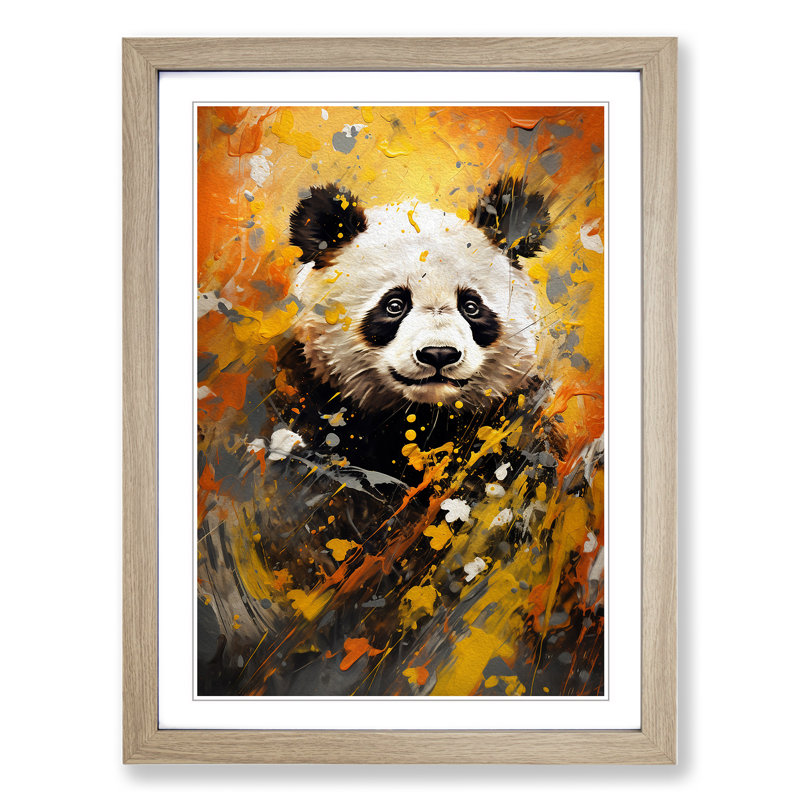 Panda Expressionism No.2 - Framed Print, 46cm H x 34cm W, Oak Framed