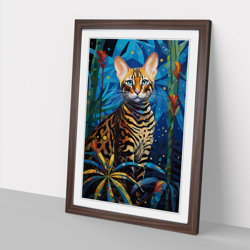 Bengal Cat Art Deco Art - Framed Print, Walnut Framed, 34cm H x 25cm W x 2cm D