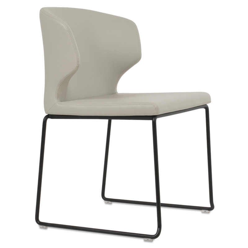 Chaise empilable Amed, Noir, Similicuir gris clair