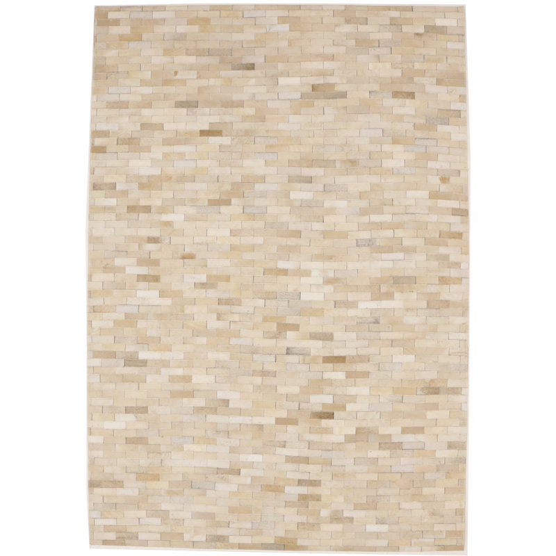 Tapis beige et moderne en cuir 4X6, Rectangle 4 pi x 6 pi