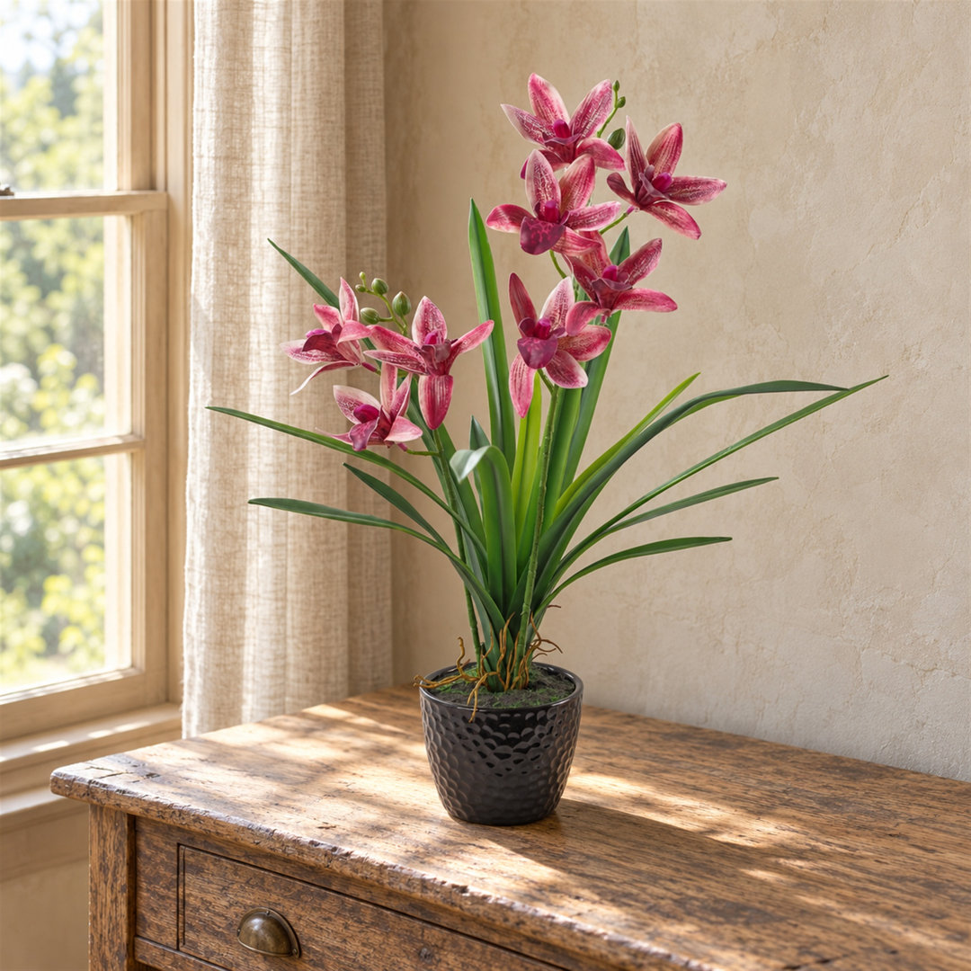 Leaf Large Artificial Orchid Plant - Dark Pink - 50cm - Image 3