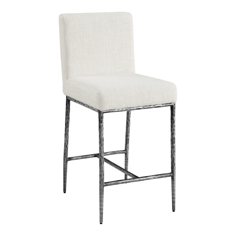 Corrinne Hammered Forged Steel Upholstered Counter Height Solid Back Chair, Matte Gray