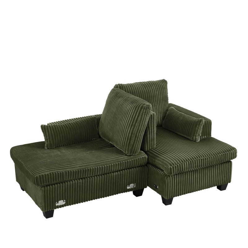 Canapé 61 po Corduroy avec dossier réglable et canapé-lit convertible 61 po, Velours côtelé vert