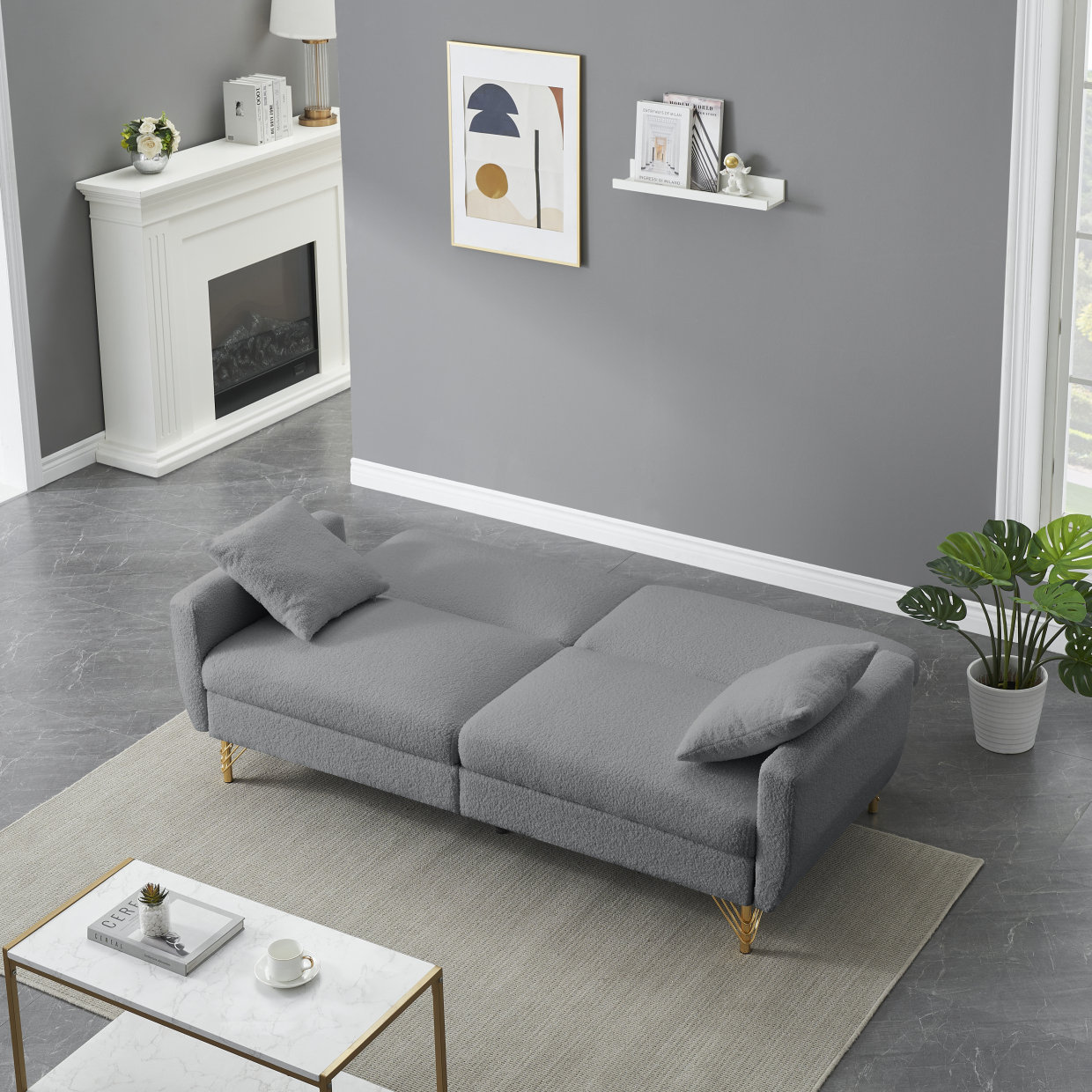 Ebern Designs Modern Sofa 74.41 Inch Teddy Velvet Sofa Bed With ...