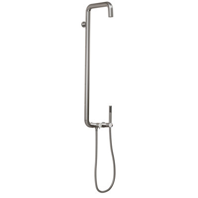 Modern 44-1/2" H Wall Mounted 304 Stainless Steel Outdoor Shower With Efficient Overhead Spray And Handheld Shower