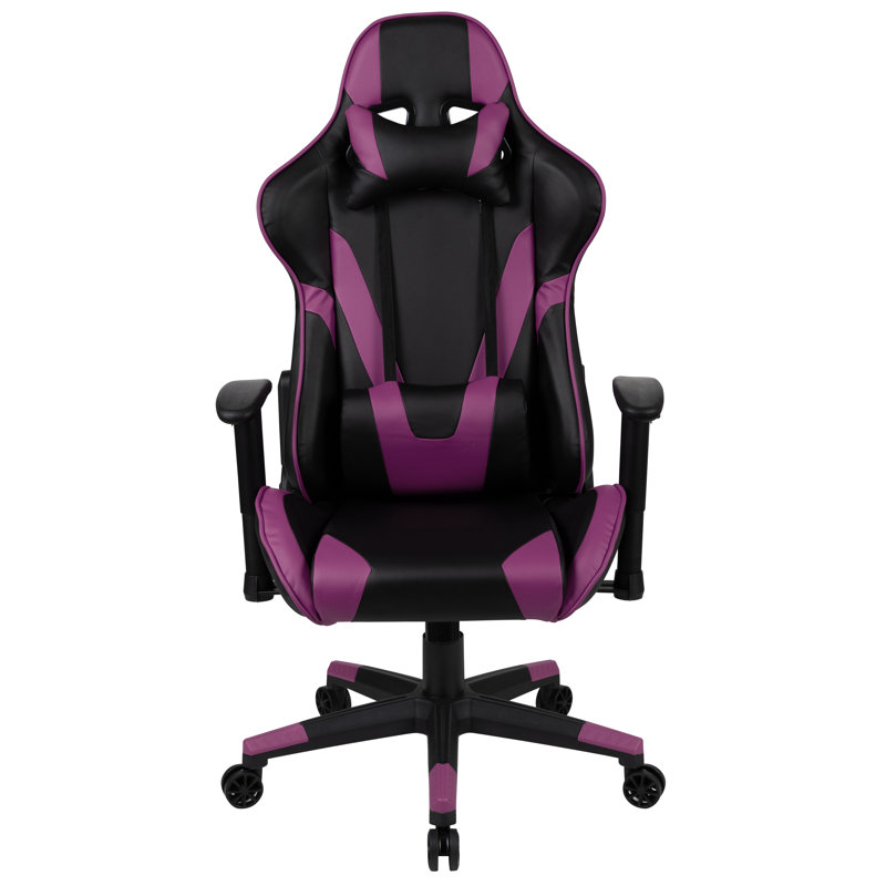 Adjustable Ergonomic Swivel Computer Gaming Chair with Fully Reclining Back, Purple/Black